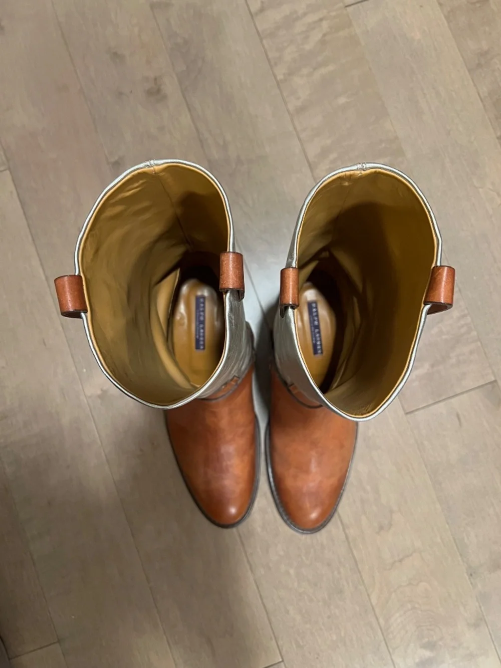 NEW Ralph Lauren Purple Label Silver and Ten Leather Boots Sz. 8 1/2 - Picture 12 of 13